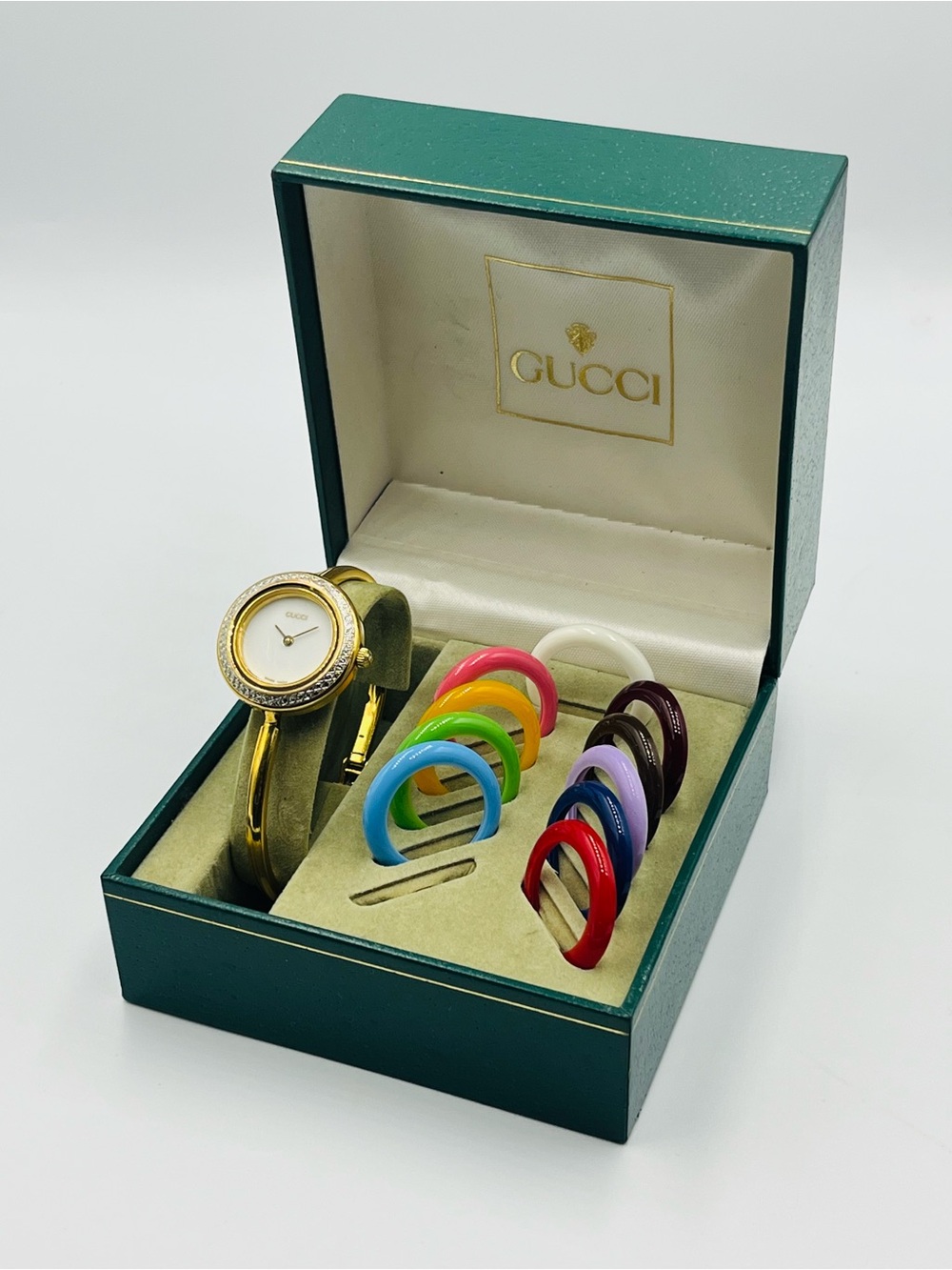 Gucci Gold-tone Ladies Watch with Interchangeable Color Bezels - Picture 1 of 16